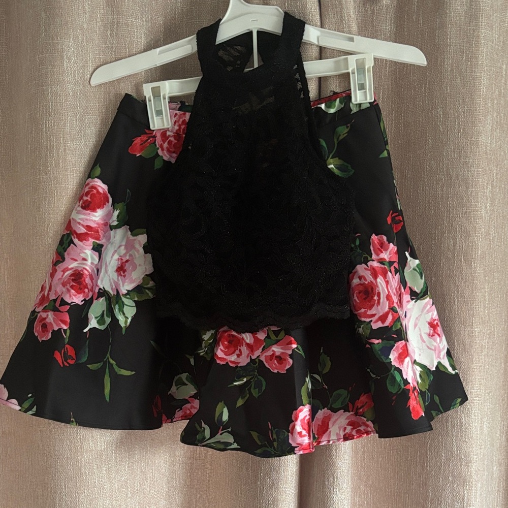 City Studio Black Dress with Floral Accents